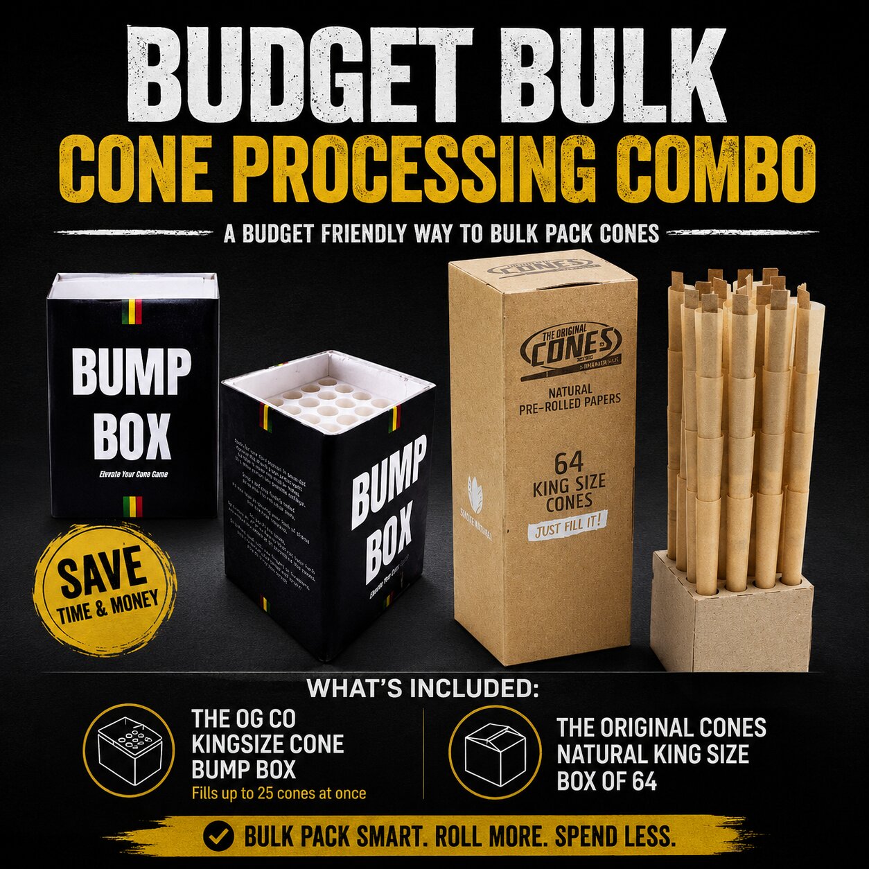 Budget Bulk Cone Processing Combo β OG Co Kingsize Cone Bump Box & Original Cones Natural Kingsize Pre-Rolled Bundle