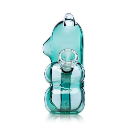 HEMPER Gummy Bear Water Pipe side profile teal glass white background