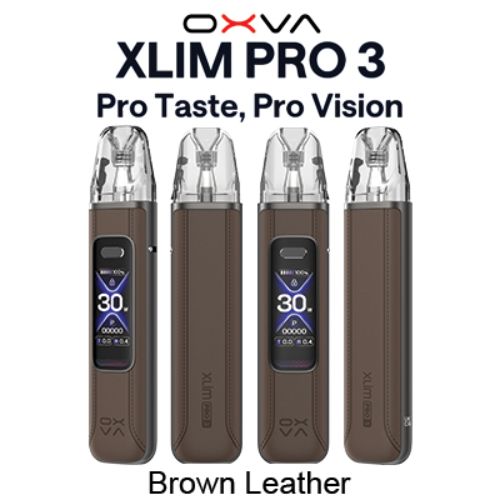 OXVA Xlim Pro 3 Pod Kit - Brown Leather - compact vape device with adjustable airflow at Skyline Vape Shop South Africa