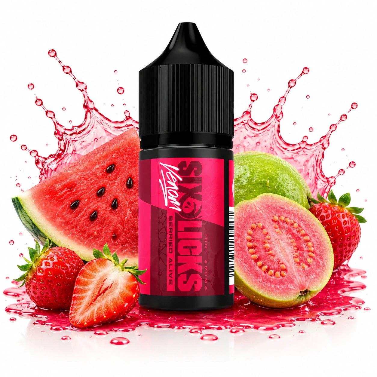 Six Licks Venom Berried Alive 30ml Nic Salt Longfill Combo – Watermelon, Guava and Strawberry MTL E-Liquid