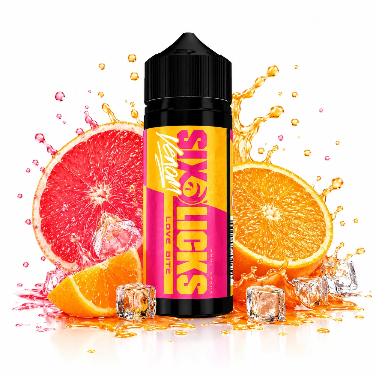 Six Licks Venom Love Bite 120ml Longfill Aroma bottle with grapefruit and orange fruit