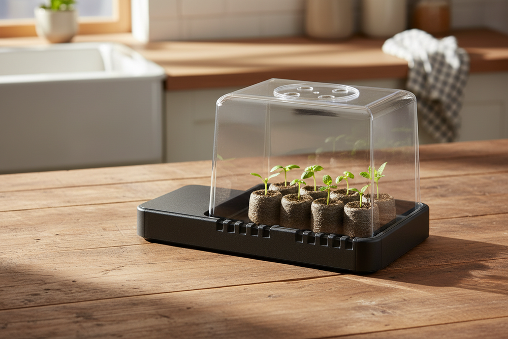 Seed Starter Germipad propagation skin and vented humidity dome shown in use; Heat Pack sold separately