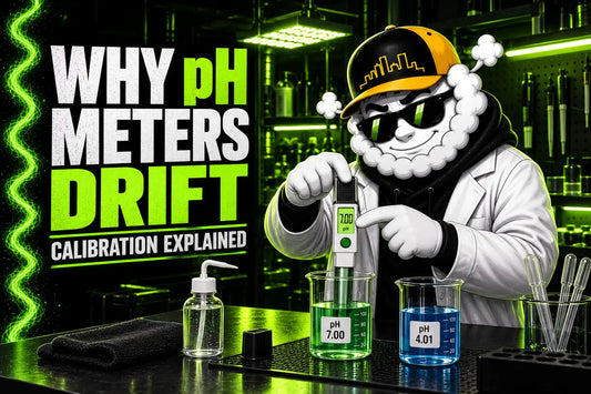 Smokey calibrating a pH meter with buffer solutions
