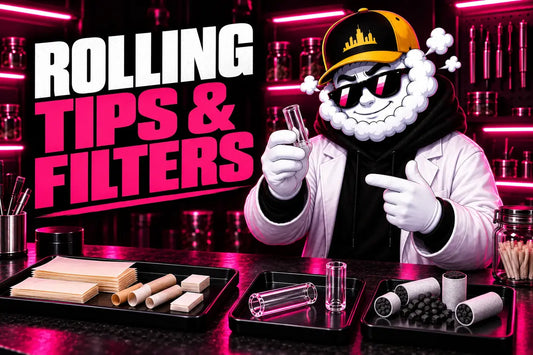 Smokey compares rolling tips and filters in pink Skyline cover art
