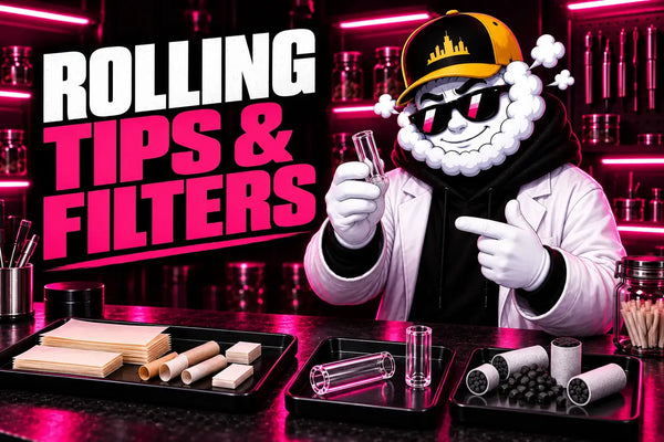 Smokey compares rolling tips and filters in pink Skyline cover art