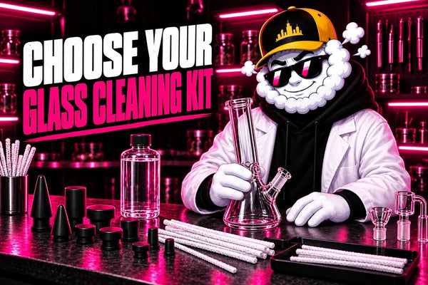 Smokey at a smoke laboratory workbench for CHOOSE YOUR GLASS CLEANING KIT