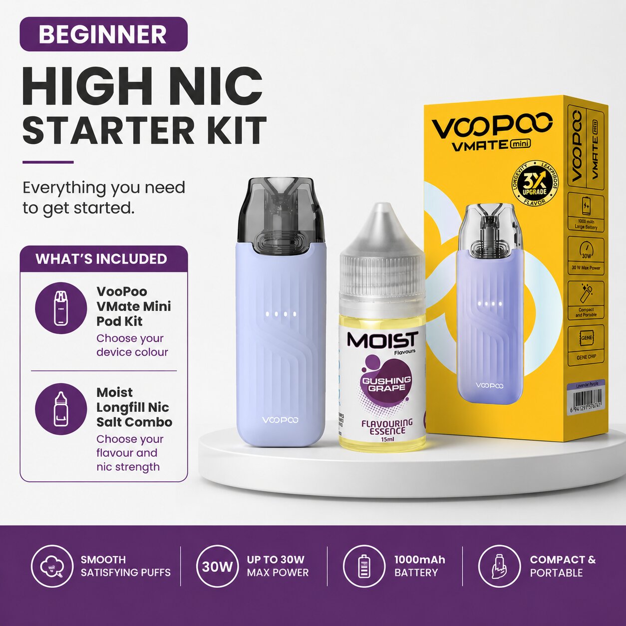 –Beginner High Nic Starter Kit  -VooPoo VMate Mini Pod Kit with Moist Longfill Nic Salt 


