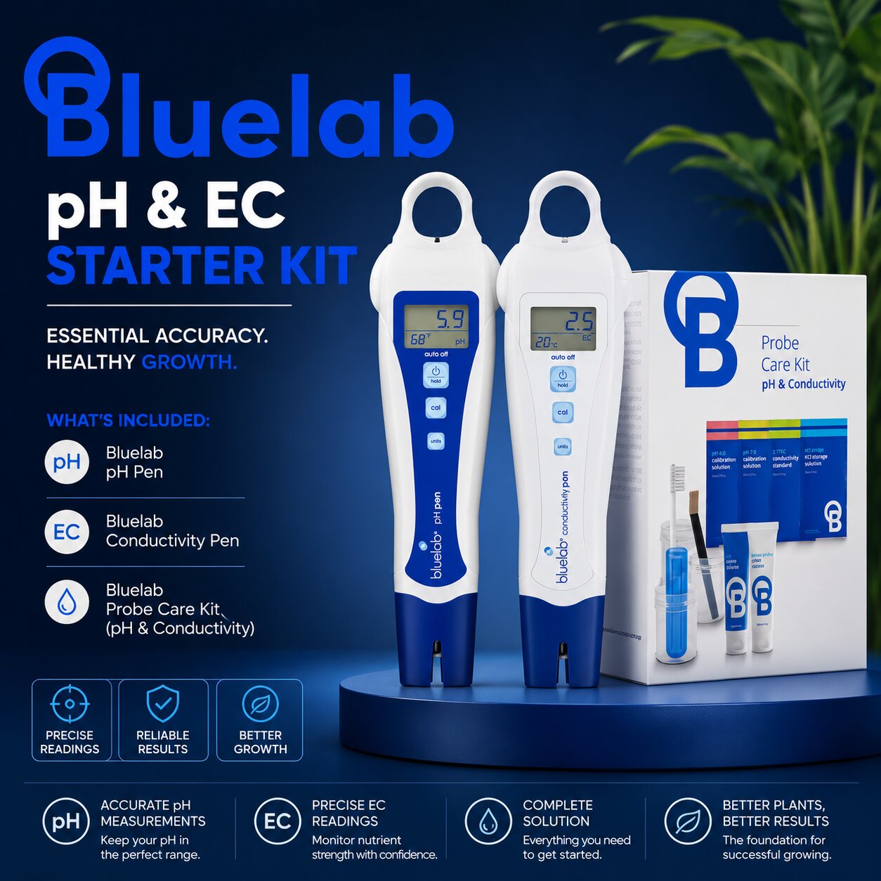 Bluelab pH and EC Starter Kit – pH Pen, Conductivity Pen & Probe Care Kit for Hydroponics

