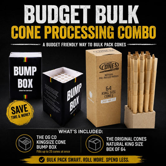Budget Bulk Cone Processing Combo – OG Co Kingsize Cone Bump Box & Original Cones Natural Kingsize Pre-Rolled Bundle

