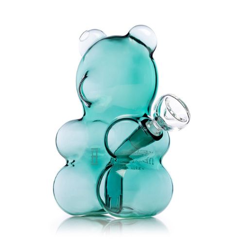 HEMPER Gummy Bear Water Pipe side profile teal glass white background