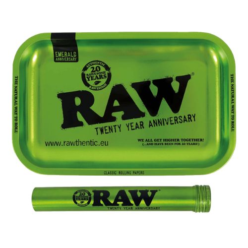 RAW 20th Anniversary Emerald Rolling Tray & Tube Combo | Skyline Smoke Shop