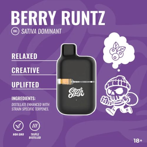 Stash Bars Disposable Vapes | Premium 1ml CBD Vape Devices | Berry Runtz