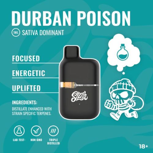Stash Bars Disposable Vapes | Premium 1ml CBD Vape Devices | Durban Poison