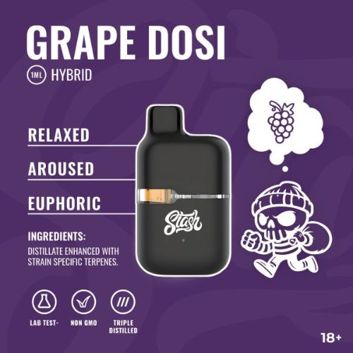 Stash Bars Disposable Vapes | Premium 1ml CBD Vape Devices | Grape Dosi