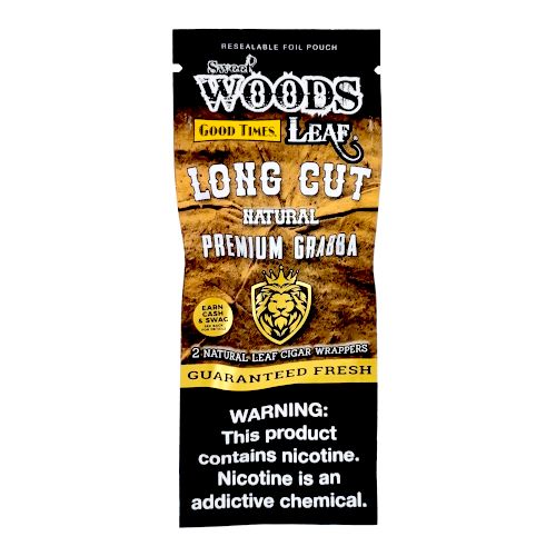 Woods Leaf Long Cut natural premium grasa cigar wrapper packaging on a white background