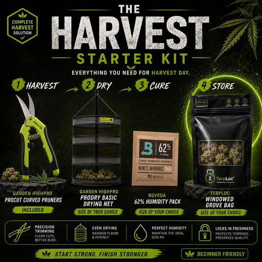 Harvest Starter Kit – Garden HighPro Pruners, ProDry Drying Net, Boveda 62% Humidity Pack & Grove Bag Bundle

