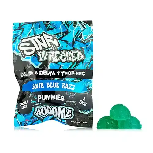 Sour Blue Raz STNR 800mg Delta 8 Wrecked Gummies | Skyline Grow Shop